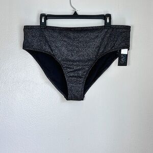 3/$20💥 California Waves Silver Black Shimmery Swimsuit Bikini Bottoms NWT‎ 1X